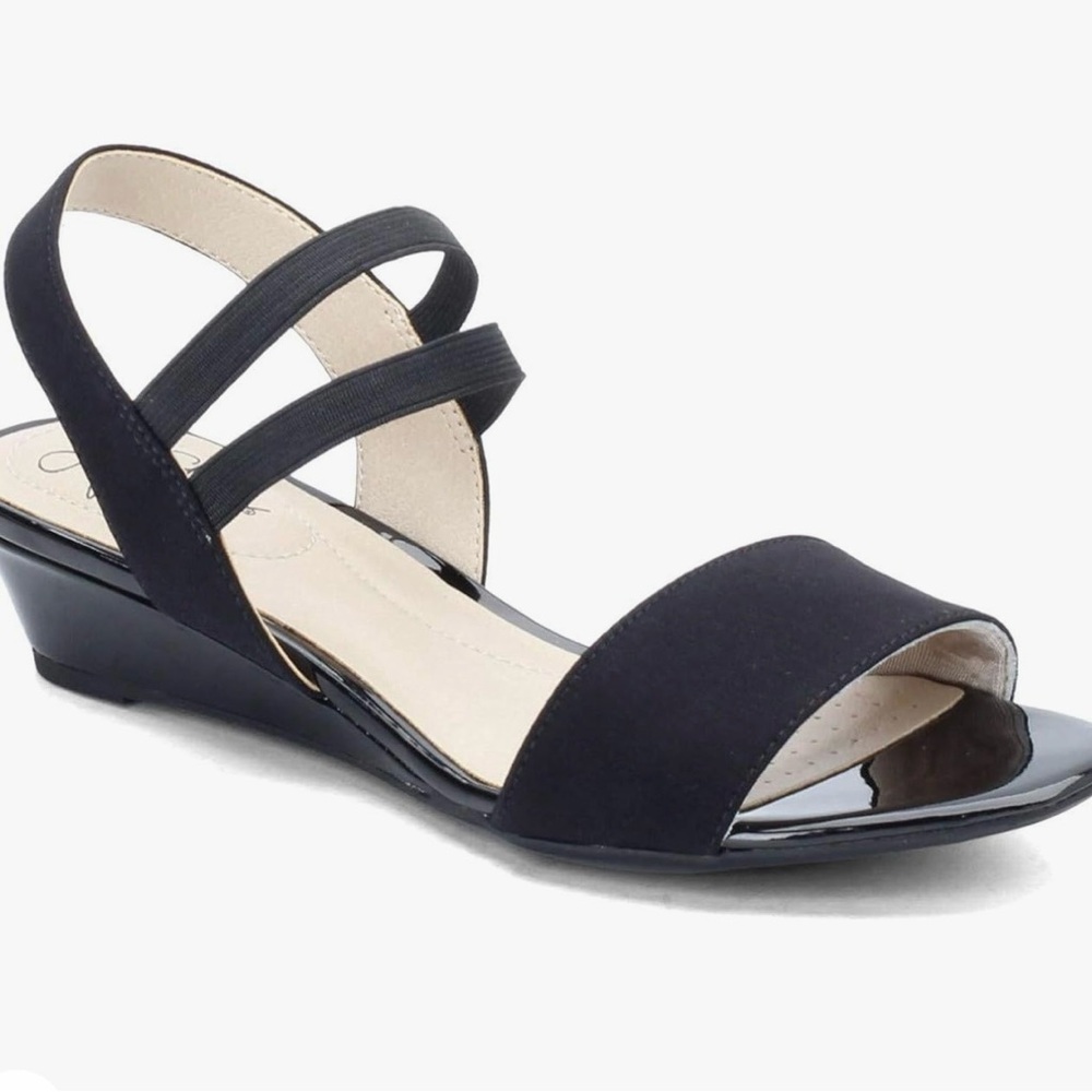 LifeStride Wedge Gorgeous Black Sandals Sz 7.5 NWT